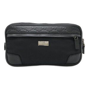 Authentic Gucci GG Supreme Monogram Waist Bag Belt Bag Pouch Mens Black Leather